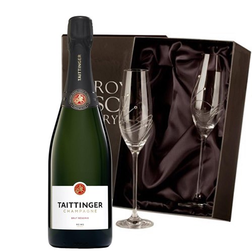 Taittinger Brut Champagne 75cl With Diamante Crystal Flutes